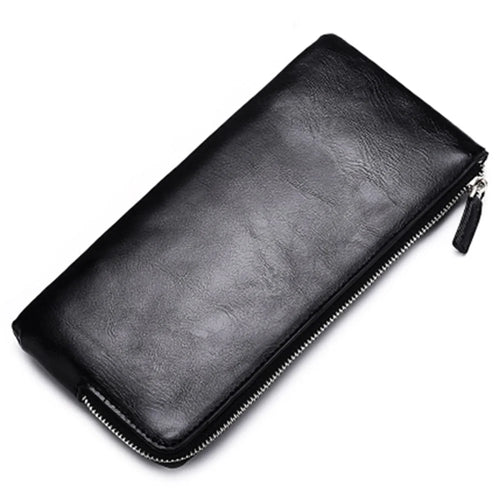 Zipper Closure Men Clutch Cards Coins Cellphone Holder Long Purse PU Leather Wallet - Black - 1