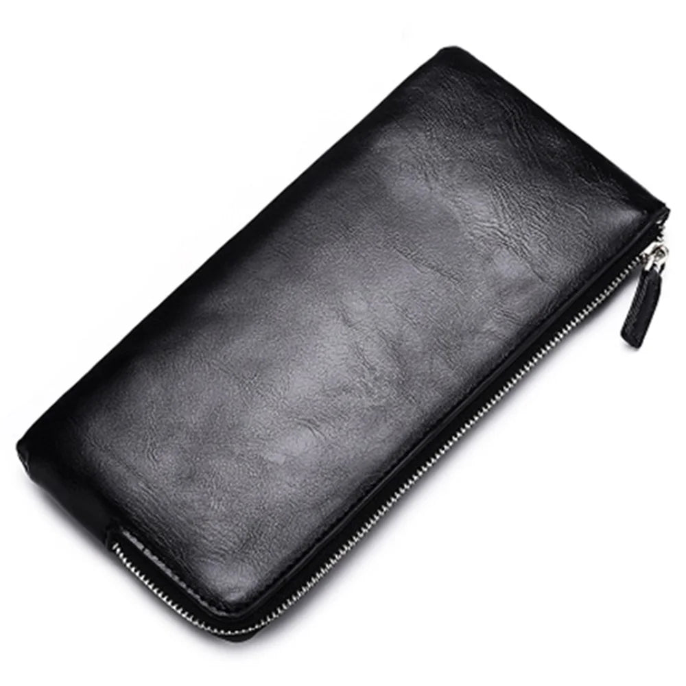 Zipper Closure Men Clutch Cards Coins Cellphone Holder Long Purse PU Leather Wallet - Black - 1