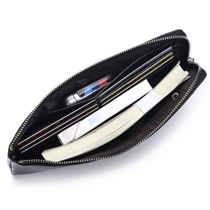Zipper Closure Men Clutch Cards Coins Cellphone Holder Long Purse PU Leather Wallet - Black - 2