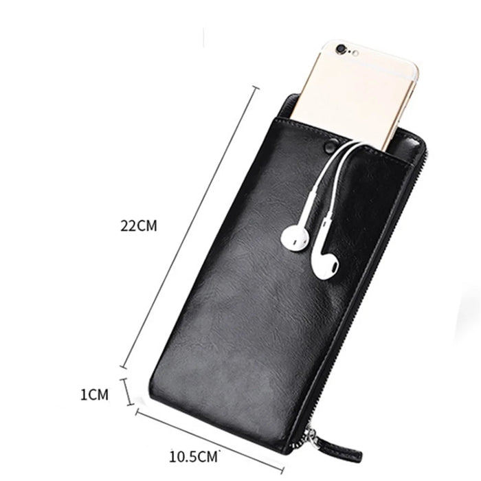 Zipper Closure Men Clutch Cards Coins Cellphone Holder Long Purse PU Leather Wallet - Black - 6