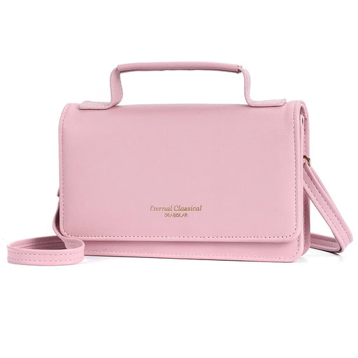 DEABOLAR Fashion Square Tote Bag Women Solid Color PU Leather Crossbody Shoulder Bag - Pink - 1