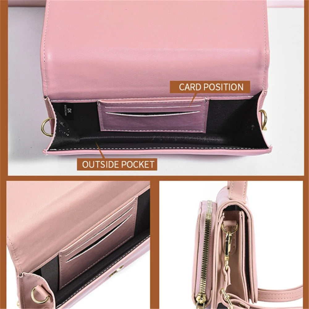 DEABOLAR Fashion Square Tote Bag Women Solid Color PU Leather Crossbody Shoulder Bag - Pink - 2