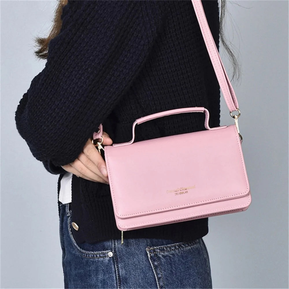 DEABOLAR Fashion Square Tote Bag Women Solid Color PU Leather Crossbody Shoulder Bag - Pink - 4