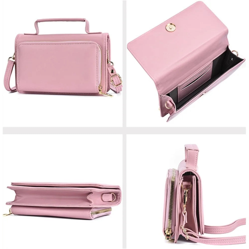 DEABOLAR Fashion Square Tote Bag Women Solid Color PU Leather Crossbody Shoulder Bag - Pink - 5
