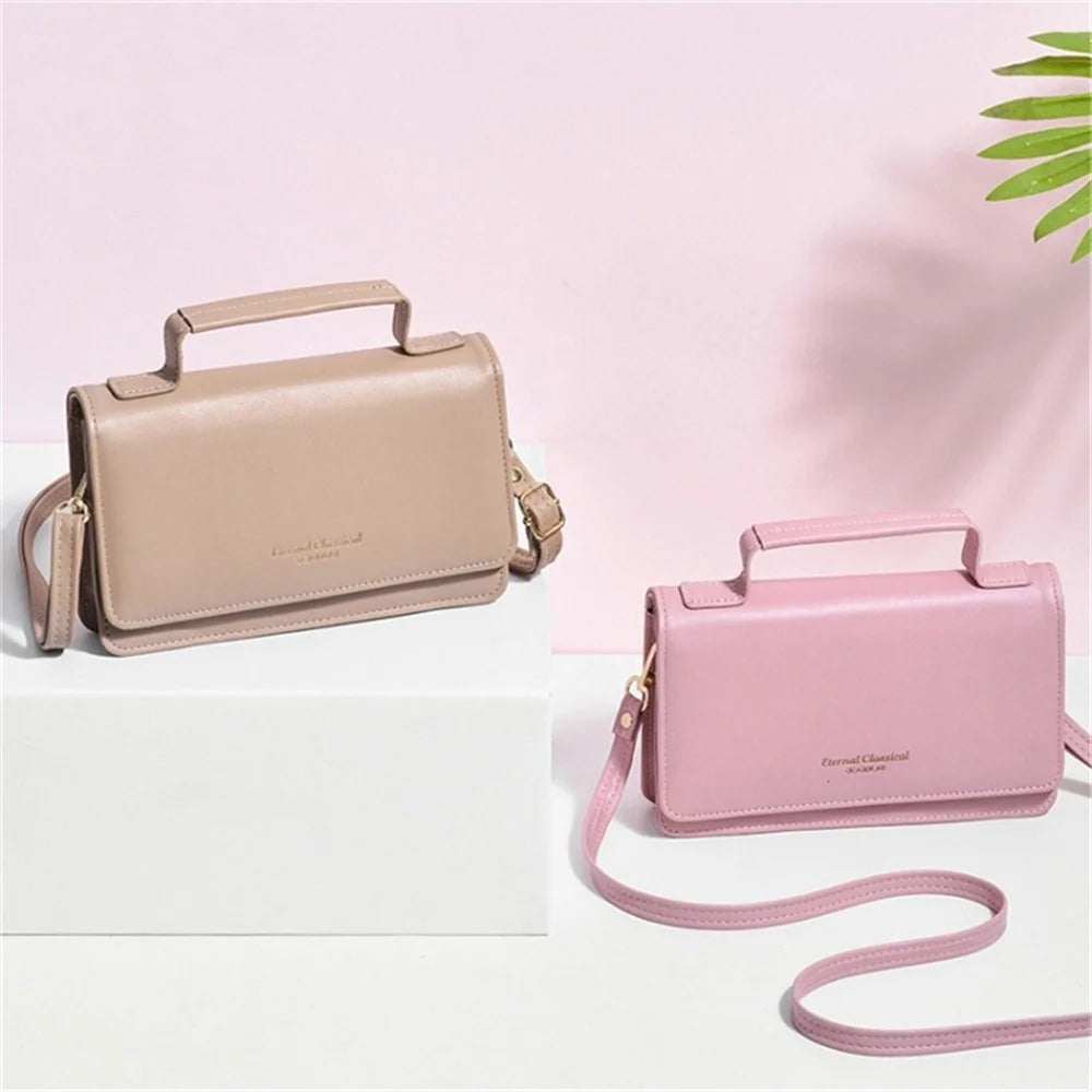 DEABOLAR Fashion Square Tote Bag Women Solid Color PU Leather Crossbody Shoulder Bag - Pink - 7