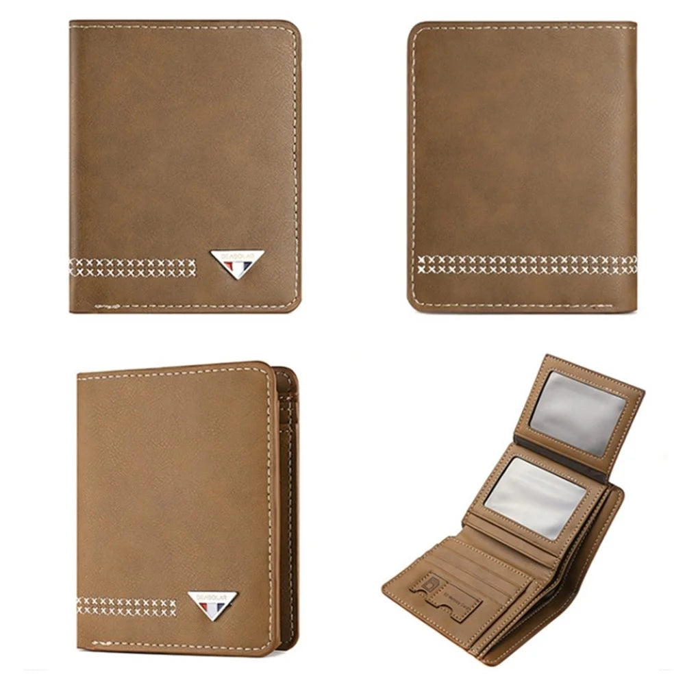 DEABOLAR Men Short Wallet PU Leather Driver’s License Card  Purse Bag - Brown - 6