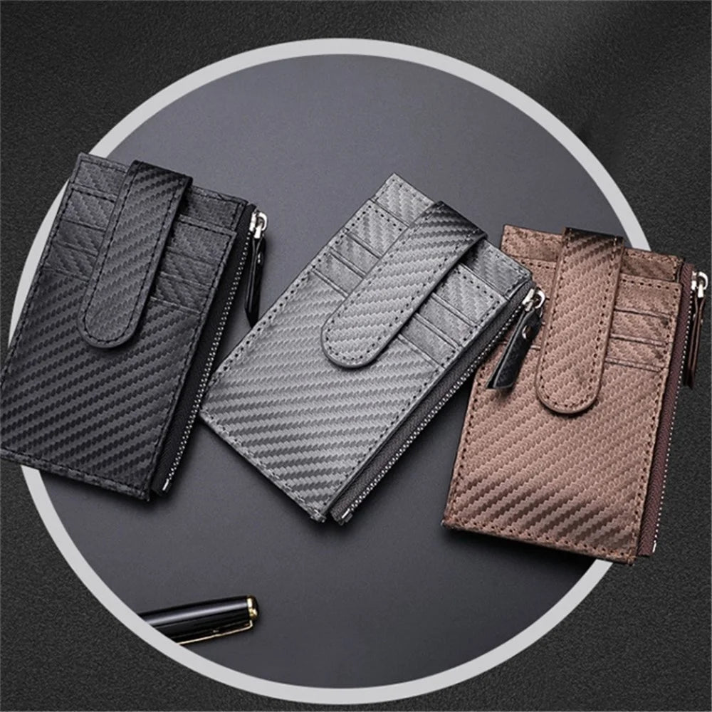 DEABOLAR Carbon Fiber Card Holder Folding Zippered Wallet Bag with Tracker Slot for Apple AirTag - Black - 7