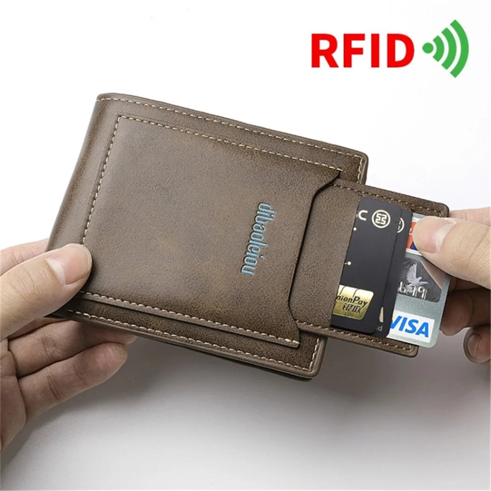 DEABOLAR RFID Blocking PU Wallet for Men Multi-Layer Card Holder Retro Coin Purse Bag - Coffee - 2