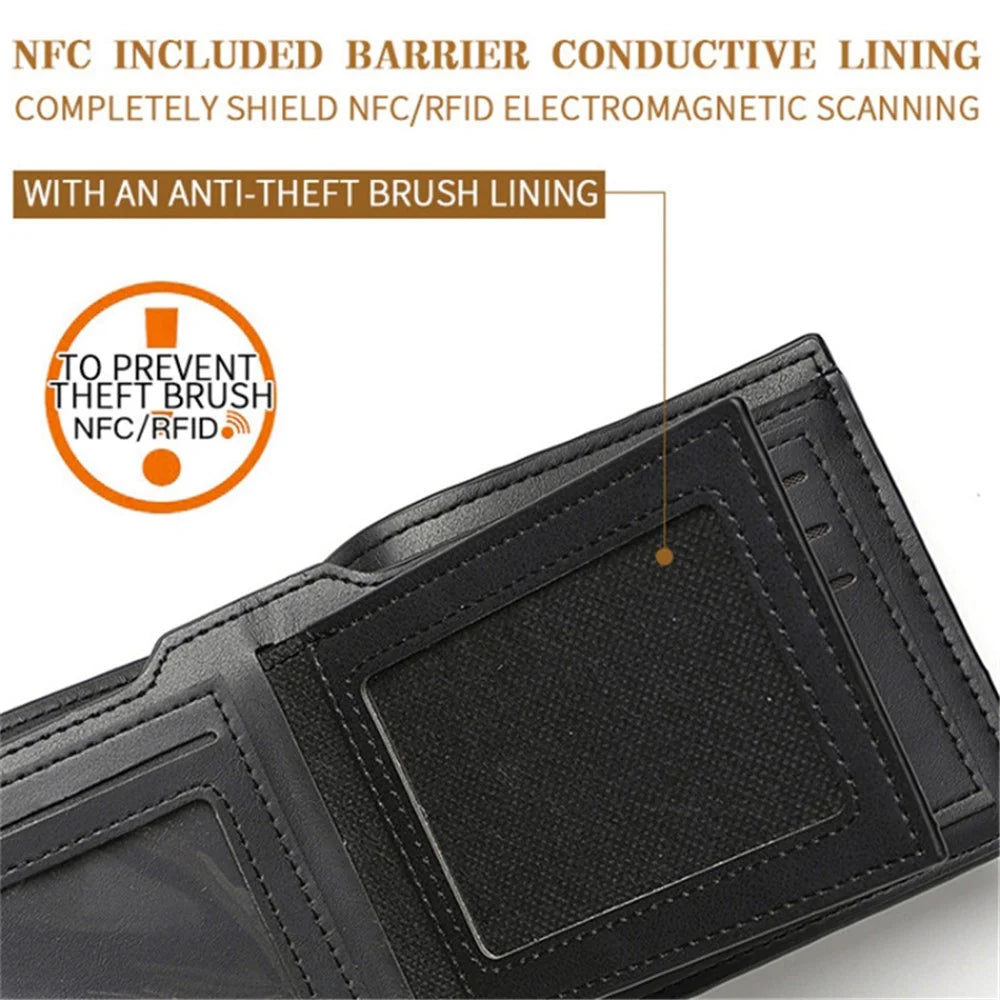 DEABOLAR RFID Blocking PU Wallet for Men Multi-Layer Card Holder Retro Coin Purse Bag - Coffee - 5