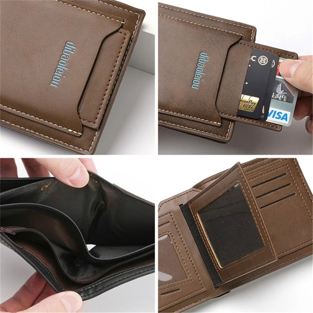 DEABOLAR RFID Blocking PU Wallet for Men Multi-Layer Card Holder Retro Coin Purse Bag - Coffee - 7