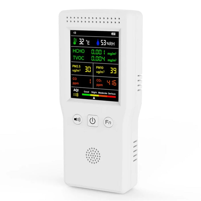 Air Quality Monitor 9-in-1 Formaldehyde Detector Temperature Humidity CO2 Meter Sensor Detect PM2.5 / PM10 - White - 1