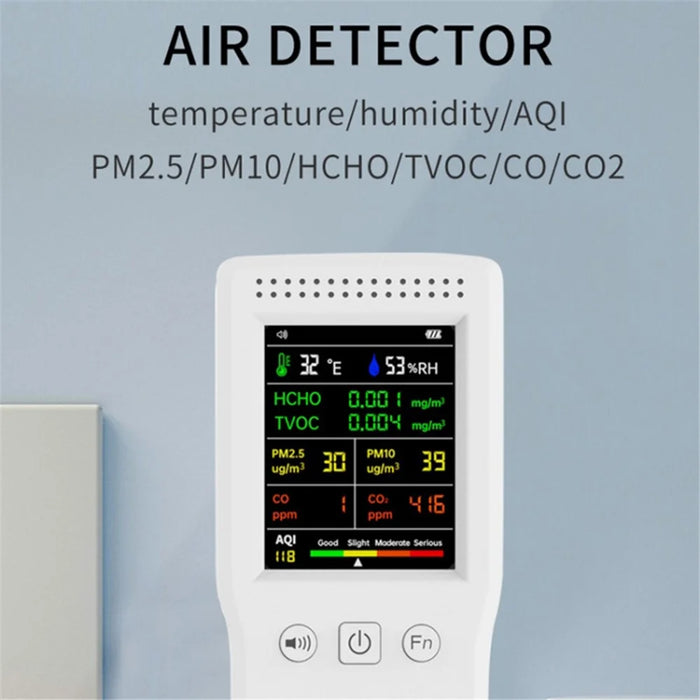 Air Quality Monitor 9-in-1 Formaldehyde Detector Temperature Humidity CO2 Meter Sensor Detect PM2.5 / PM10 - White - 3
