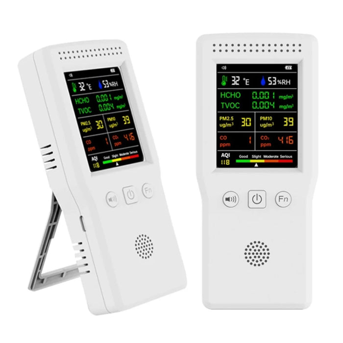 Air Quality Monitor 9-in-1 Formaldehyde Detector Temperature Humidity CO2 Meter Sensor Detect PM2.5 / PM10 - White - 7