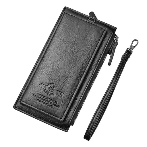 DEABOLAR Men Clutch Bag Zipper Pocket Cards Coins Holder PU Leather Wallet Long Purse - Black - 1