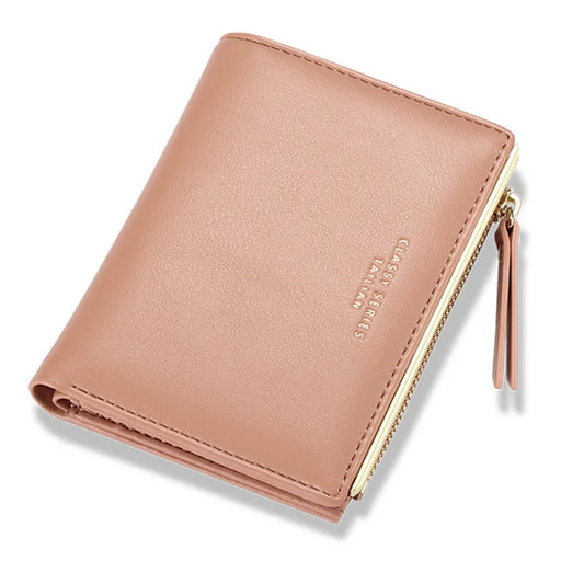 TAILIAN T2602-121 Women PU Leather Zipper Pocket Short Wallet Cards Cash Holder Purse - Pink - 1