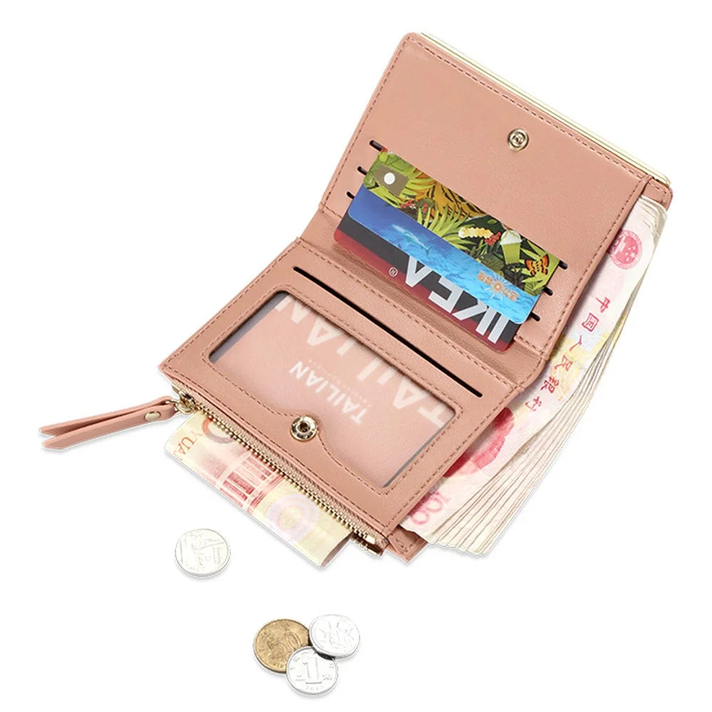 TAILIAN T2602-121 Women PU Leather Zipper Pocket Short Wallet Cards Cash Holder Purse - Pink - 3