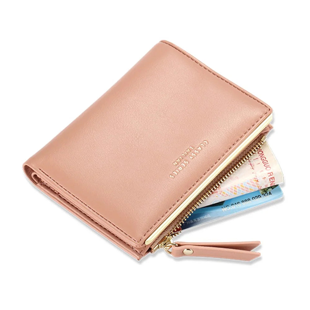 TAILIAN T2602-121 Women PU Leather Zipper Pocket Short Wallet Cards Cash Holder Purse - Pink - 4