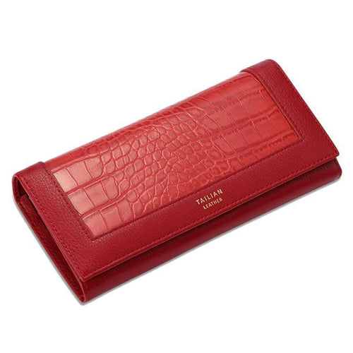 TAILIAN T8806-073 Crocodile Texture Women Long Wallet PU Leather Clutch Bag Cards Cash Holder Purse - Red - 1