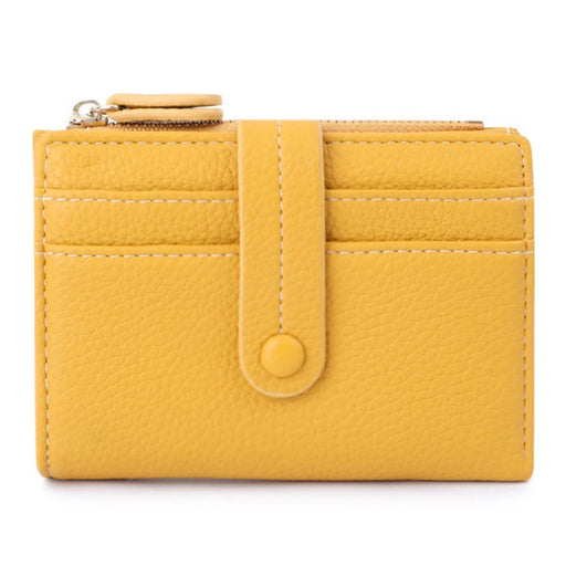 TAILIAN T2602-221 Litchi Texture RFID Blocking Zipper Pocket Short Wallet Women PU Leather Cards Cash Holder Purse - Yellow - 1