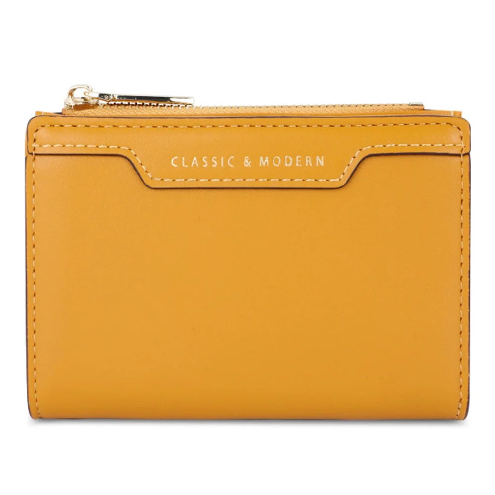 TAILIAN T2602-166 PU Leather Short Wallet Women Cards Cash Holder Purse with Zipper Pocket - Yellow - 1