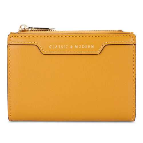 TAILIAN T2602-166 PU Leather Short Wallet Women Cards Cash Holder Purse with Zipper Pocket - Yellow - 1