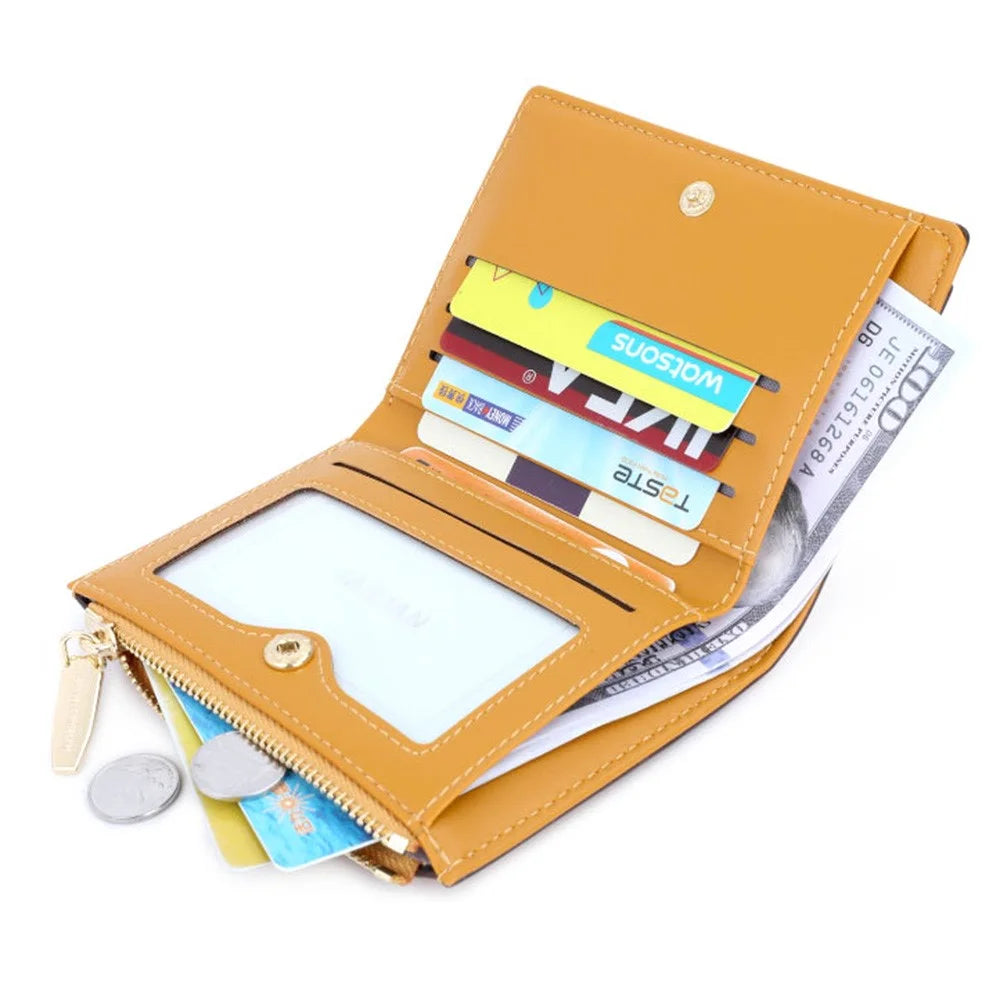 TAILIAN T2602-166 PU Leather Short Wallet Women Cards Cash Holder Purse with Zipper Pocket - Yellow - 3