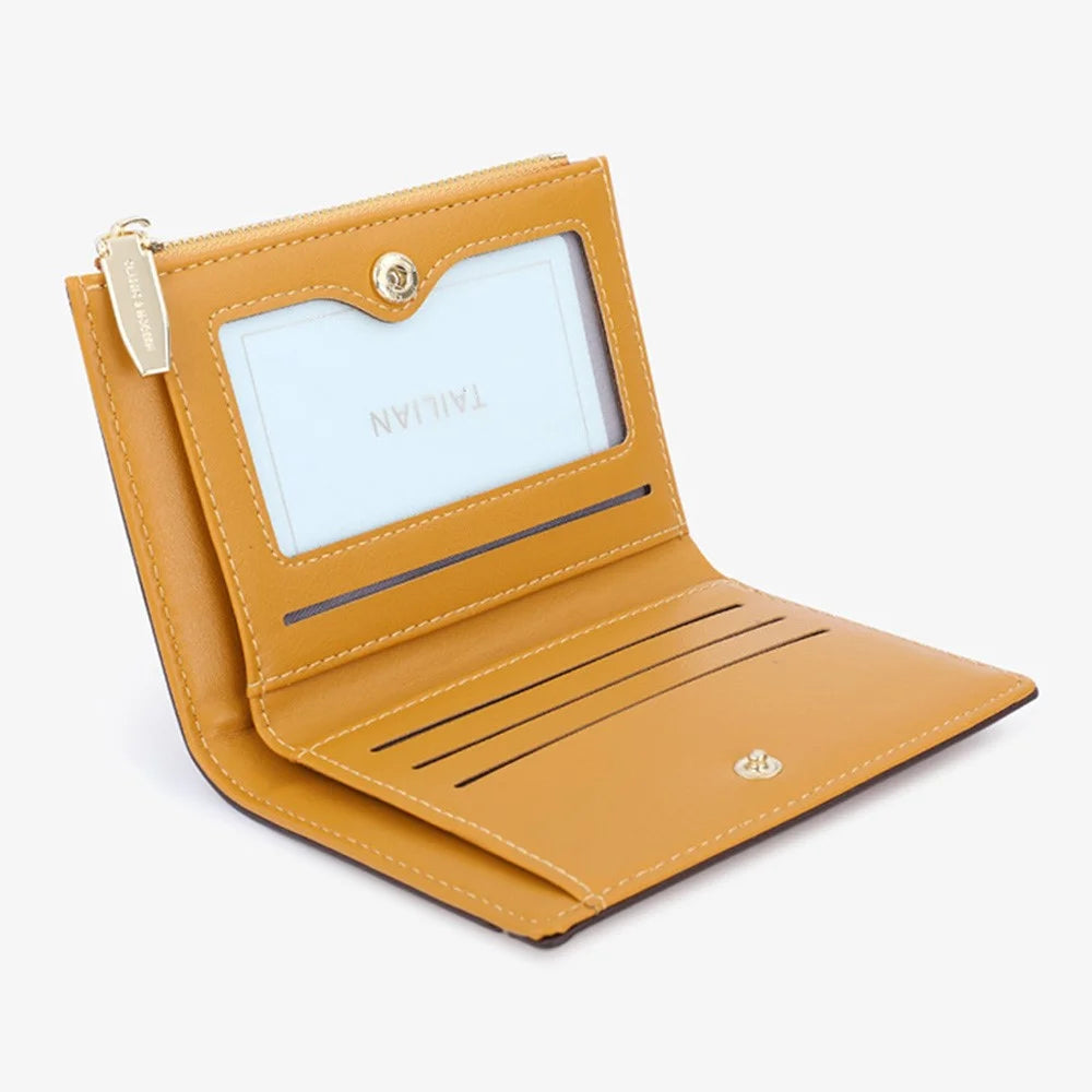 TAILIAN T2602-166 PU Leather Short Wallet Women Cards Cash Holder Purse with Zipper Pocket - Yellow - 4