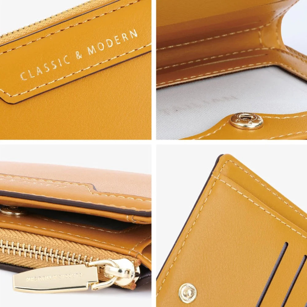 TAILIAN T2602-166 PU Leather Short Wallet Women Cards Cash Holder Purse with Zipper Pocket - Yellow - 5
