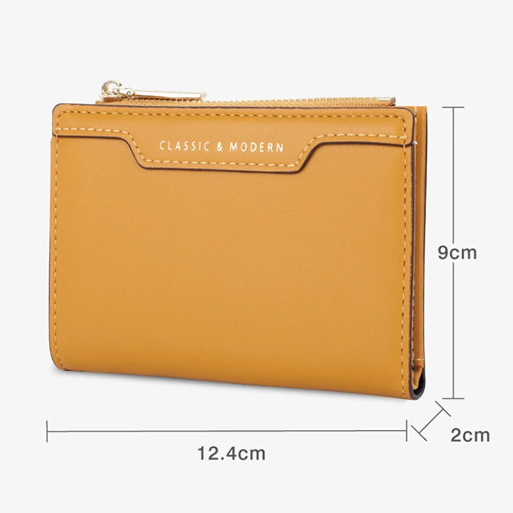 TAILIAN T2602-166 PU Leather Short Wallet Women Cards Cash Holder Purse with Zipper Pocket - Yellow - 6