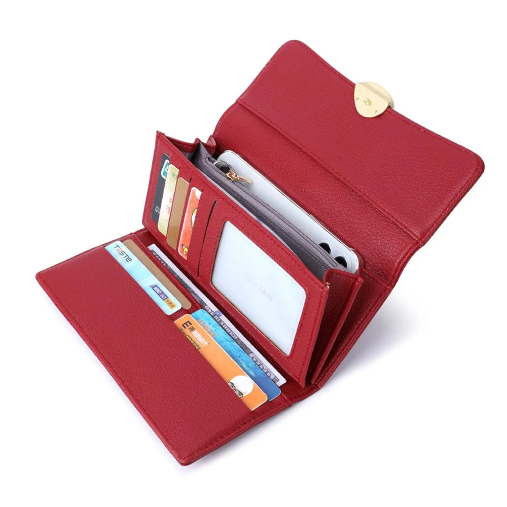 TAILIAN T5601-039 Litchi Texture Tri-fold Women Long Wallet PU Leather Snap Button Multiple Cards Slots Purse - Red - 3