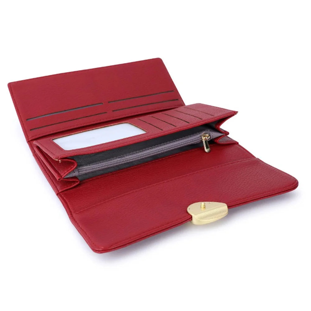 TAILIAN T5601-039 Litchi Texture Tri-fold Women Long Wallet PU Leather Snap Button Multiple Cards Slots Purse - Red - 4