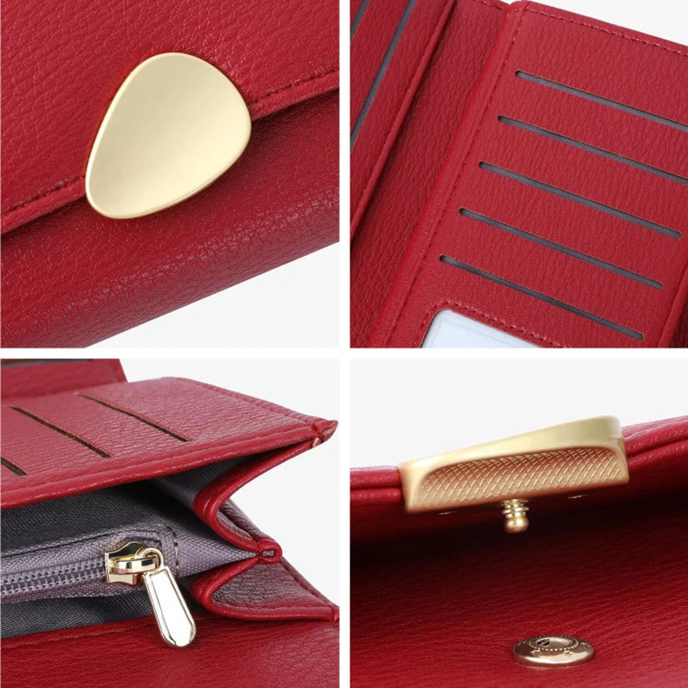 TAILIAN T5601-039 Litchi Texture Tri-fold Women Long Wallet PU Leather Snap Button Multiple Cards Slots Purse - Red - 6