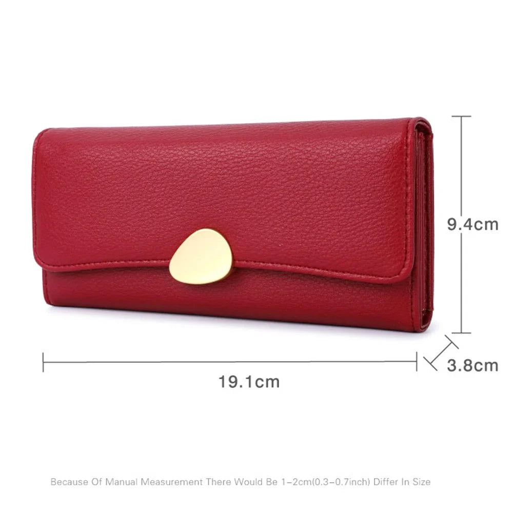 TAILIAN T5601-039 Litchi Texture Tri-fold Women Long Wallet PU Leather Snap Button Multiple Cards Slots Purse - Red - 7
