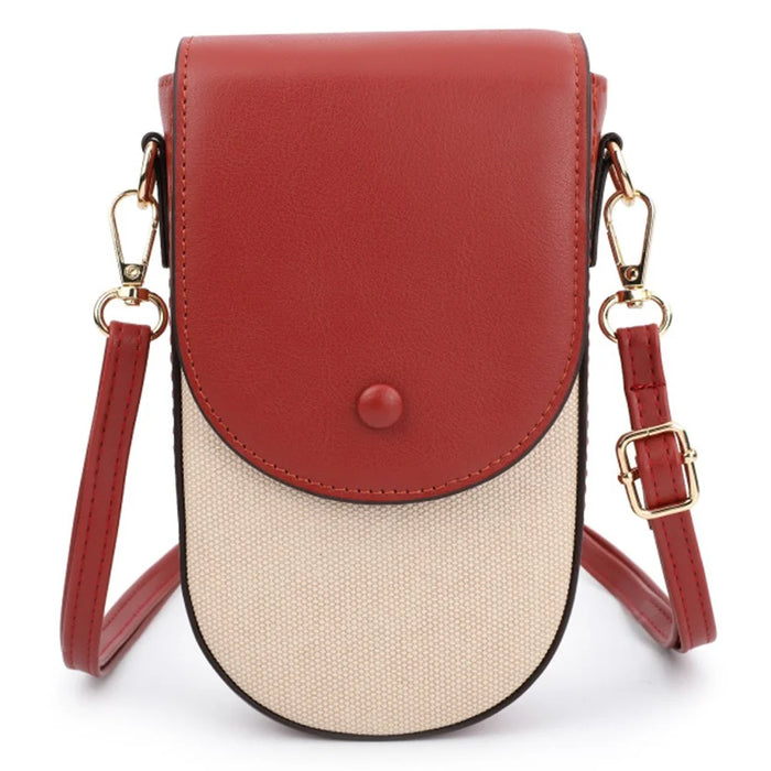 TAILIAN TC111-005 Canvas Texture PU Leather Women Small Crossbody Bag Phone Cosmetics Carrying Bag - Red - 1