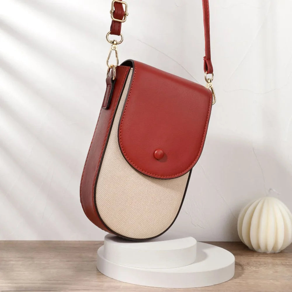 TAILIAN TC111-005 Canvas Texture PU Leather Women Small Crossbody Bag Phone Cosmetics Carrying Bag - Red - 4