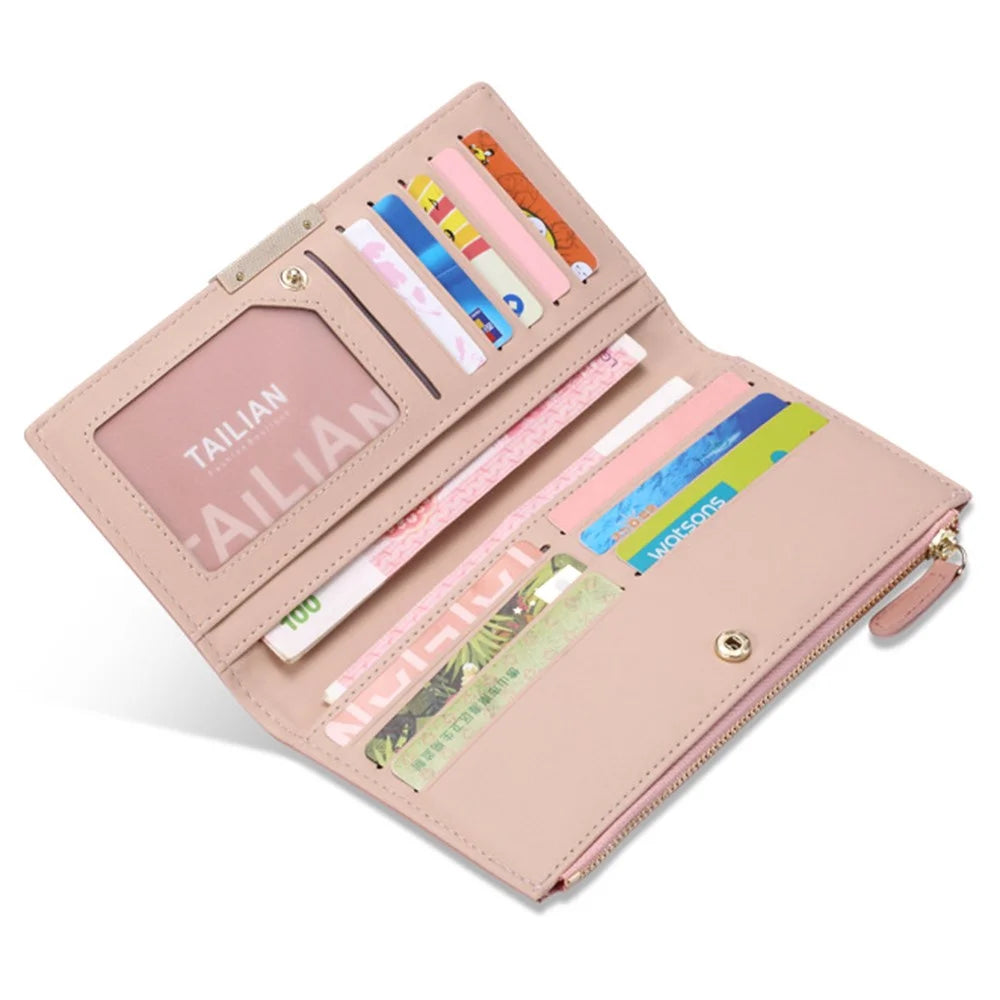 TAILIAN T5076-022 Stylish Zipper Pocket Long Wallet Women PU Leather Clutch Bag Multi Cards Slots Purse - Pink - 4