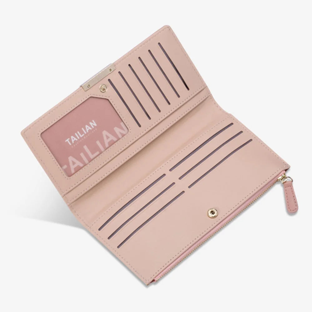 TAILIAN T5076-022 Stylish Zipper Pocket Long Wallet Women PU Leather Clutch Bag Multi Cards Slots Purse - Pink - 5