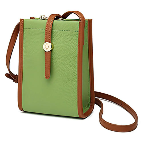 CKZC2243 Retro Women Crossbody Bag Top-Layer Cowhide Leather Phone Purse Zipper Shoulder Bag - Green - 1