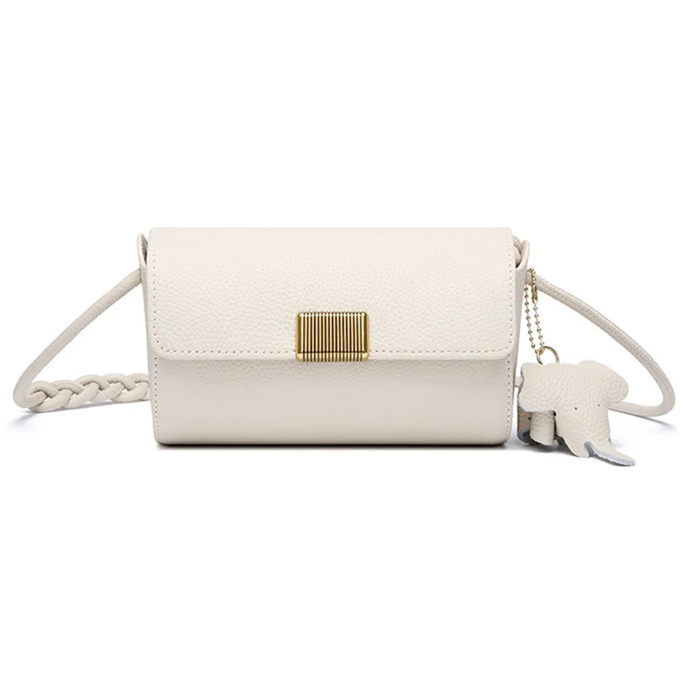 CKZC2245 Casual Crossbody Bag Top Layer Cowhide Leather Flip Cover Women Shoulder Bag Phone Pouch - Beige - 1