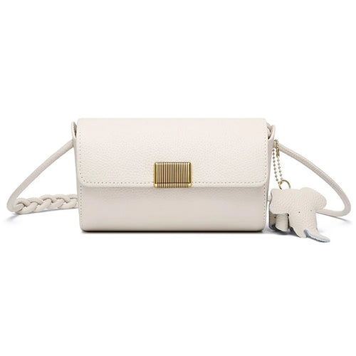 CKZC2245 Casual Crossbody Bag Top Layer Cowhide Leather Flip Cover Women Shoulder Bag Phone Pouch - Beige - 1