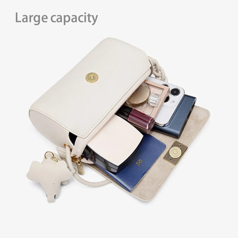 CKZC2245 Casual Crossbody Bag Top Layer Cowhide Leather Flip Cover Women Shoulder Bag Phone Pouch - Beige - 2