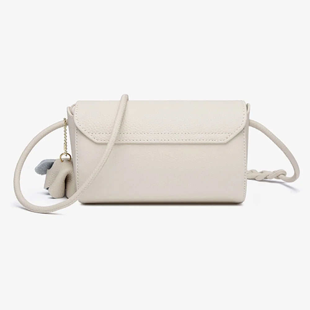 CKZC2245 Casual Crossbody Bag Top Layer Cowhide Leather Flip Cover Women Shoulder Bag Phone Pouch - Beige - 5