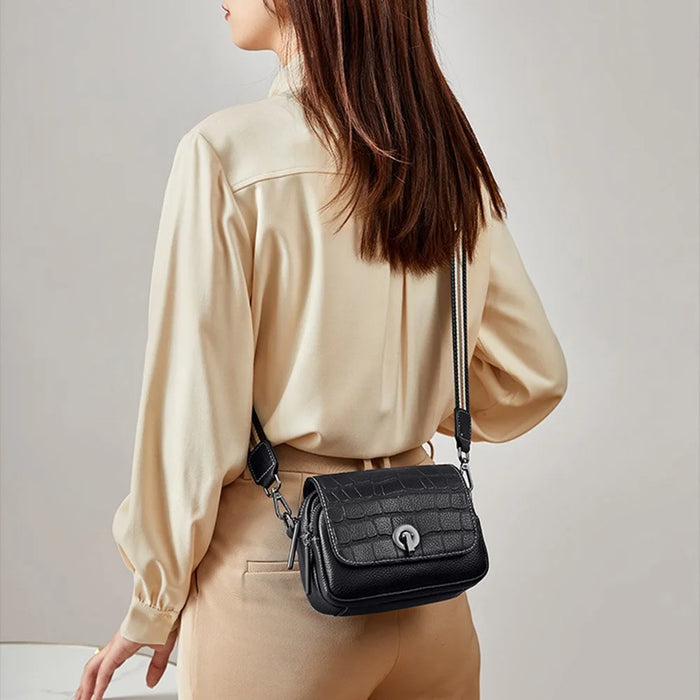 CKWG3303 Women Fashion Shoulder Bag Top Layer Cowhide Leather Crocodile Texture Crossbody Bag - 5