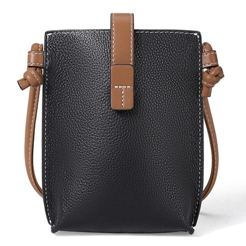 CKZC2203 Crossbody Phone Bag Pouch Top Layer Cowhide Leather Casual Women Sling Shoulder Bag - Black - 1