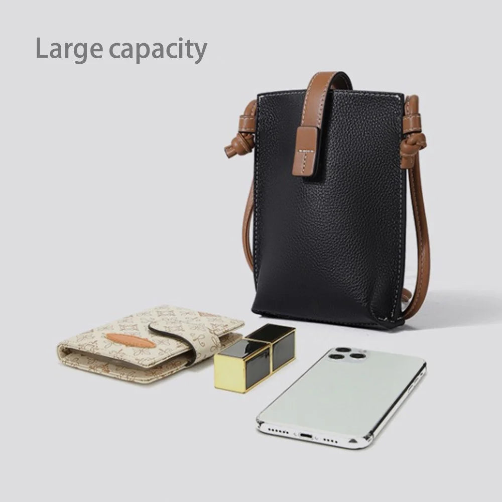 CKZC2203 Crossbody Phone Bag Pouch Top Layer Cowhide Leather Casual Women Sling Shoulder Bag - Black - 2