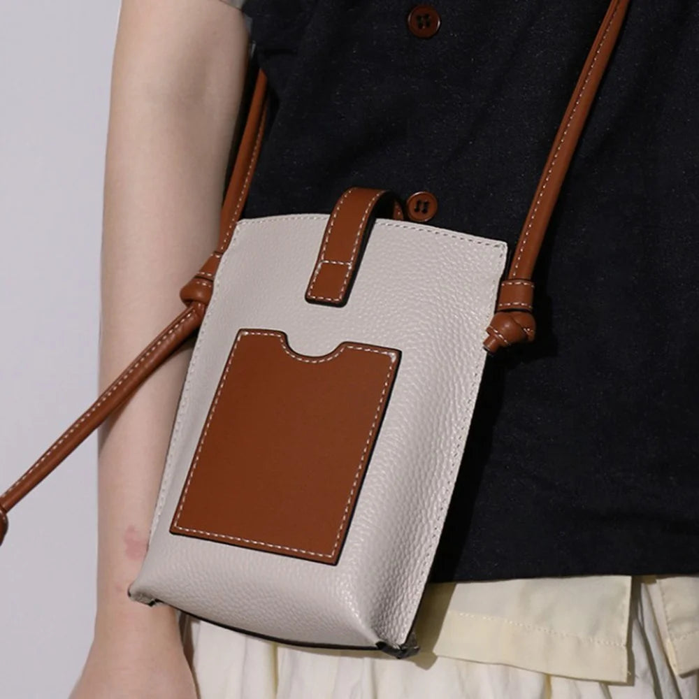 CKZC2203 Crossbody Phone Bag Pouch Top Layer Cowhide Leather Casual Women Sling Shoulder Bag - Black - 5