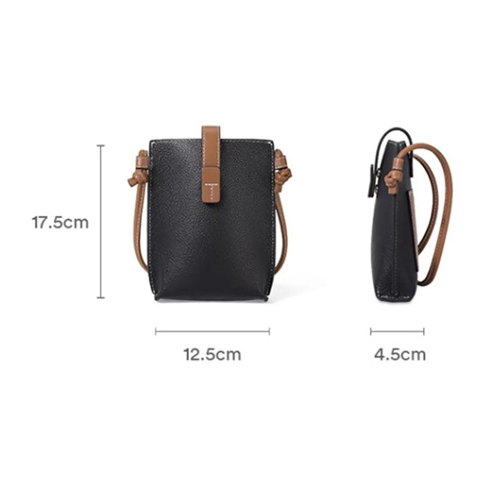 CKZC2203 Crossbody Phone Bag Pouch Top Layer Cowhide Leather Casual Women Sling Shoulder Bag - Black - 6