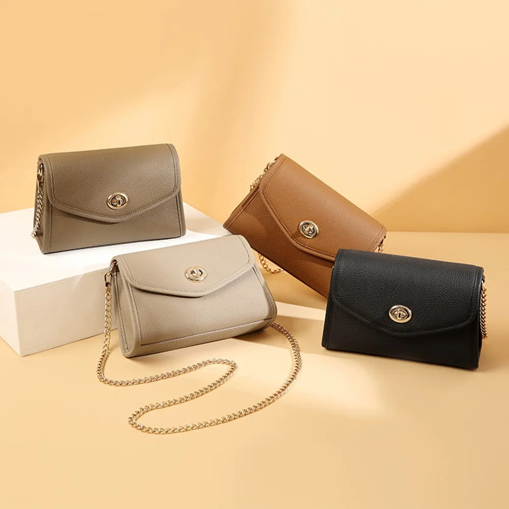 CKZC2232 Top Layer Cowhide Leather Crossbody Bag Women Fashion Phone Bag with Chain Shoulder Strap - Grey - 7