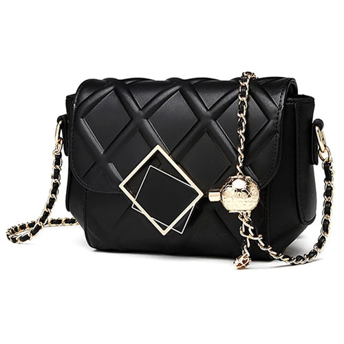 CKZC2236 Rhombus Crossbody Bag Top Layer Cowhide Leather Women Shoulder Bag with Chain Strap - Black - 1