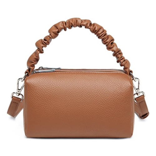 CK2226 Dual Zipper Women Handbag Top Layer Cowhide Leather Casual Crossbody Shoulder Bag - Caramel - 1